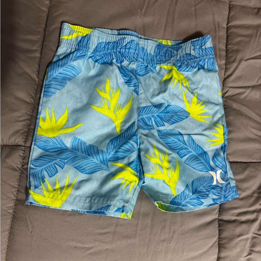 Hurley Aqua and Neon Leaf Print Shorts